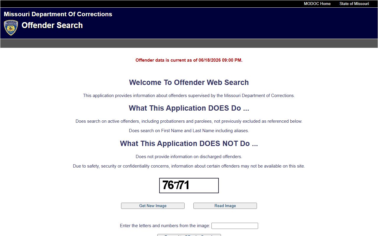Missouri DOC offender search for Cass County sentenced inmate lookup